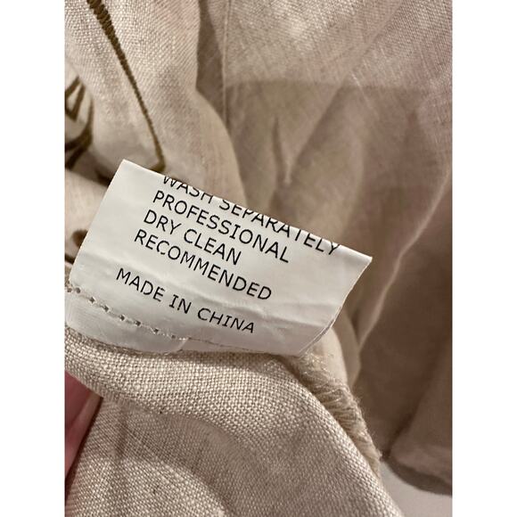 Buykud 2XL Linen Blouse Beige Long Sleeve Embroidered Leaf Oversized Boho Top - Picture 8 of 10